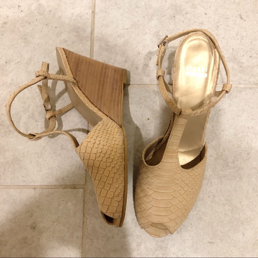Stuart Weitzman Snake Python T-Strap Wedge Sandals - image 3